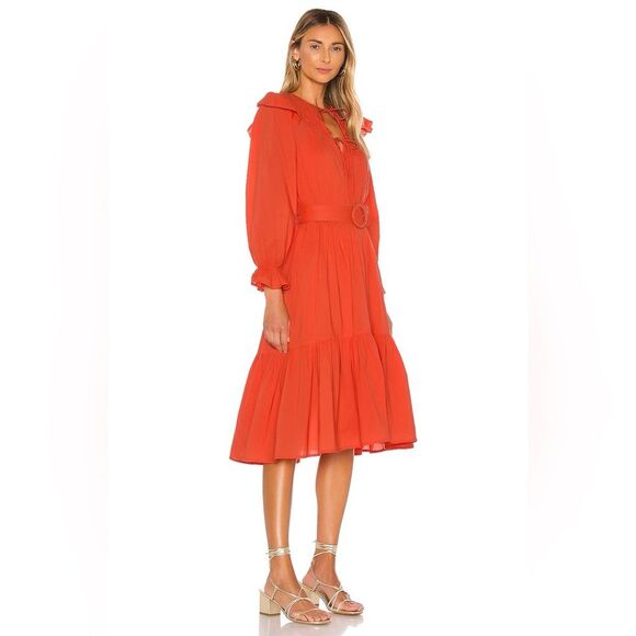 CLEOBELLA Marseilles Ruffled Sleeve Midi Dress in Red S - Picture 12 of 13